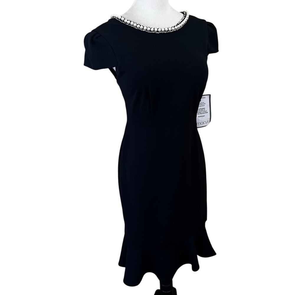 Betsy Johnson 8p Pearl Embellished Black Trumpet Dress LBD Cocktail Dress NEW